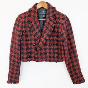 House of Harlow 1960 NEW Black and Burgundy Houndstooth Blazer